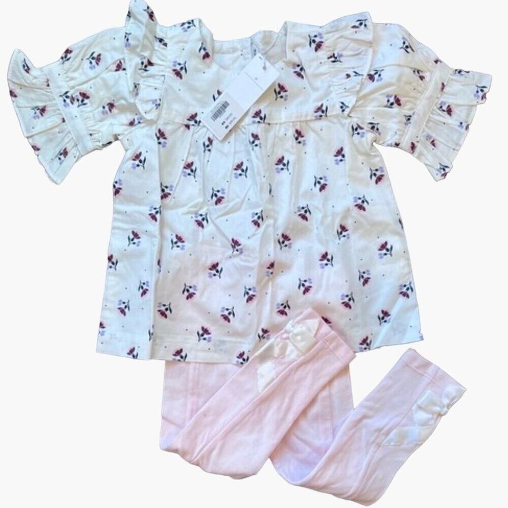 Janie and Jack Jet Ivory Floral Toddler Girls Blouse Size 3 White Purple Pink Co